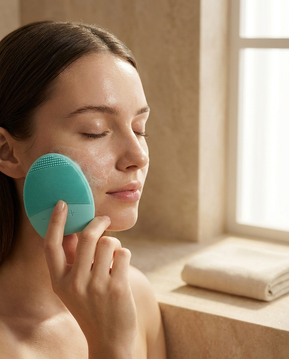 Model cleansing with the Lumé Fresh sonic brush