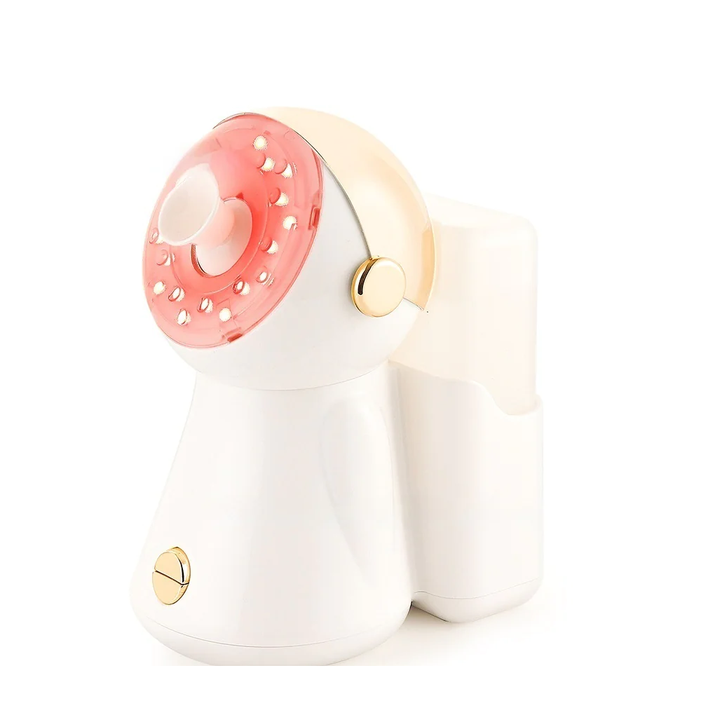 Lume nano facial steamer, white and gold, front view